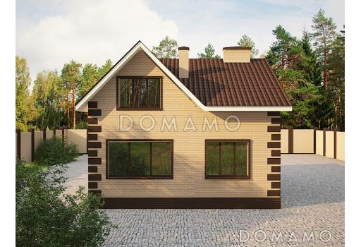 Проект загородного дома с винтовой лестницей на мансардный этаж, раздельным санузлом, террасой  / Фасад 4