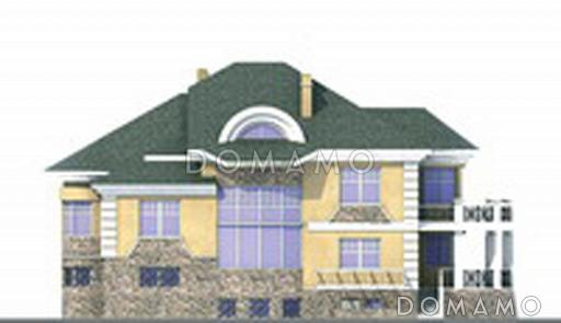 Проект коттеджа с двусветной гостиной, сауной и балконом / Фасад 2