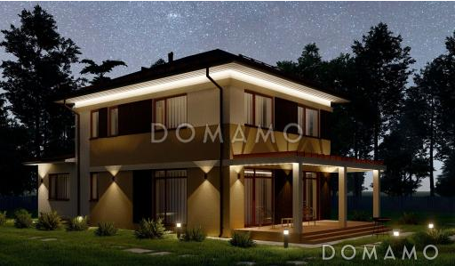 Проект современного двухэтажного коттеджа с 4 спальнями S-166 / Фасад 5