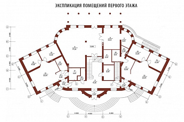 Проект двухэтажного дома из кирпича с правым и левым крылом / План 1 этажа Проект двухэтажного дома из кирпича с правым и левым крылом / План 1 этажа