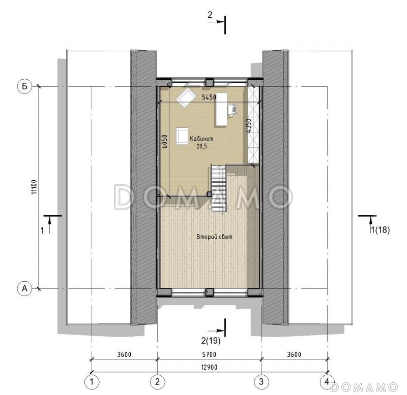 Проект дома с 3 спальнями, кабинетом на мансарде и вторым светом в кухне-столовой / План мансардного этажа Проект дома с 3 спальнями, кабинетом на мансарде и вторым светом в кухне-столовой / План мансардного этажа