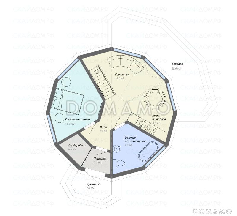 Проект дома в стиле хай-тек / План 1 этажа