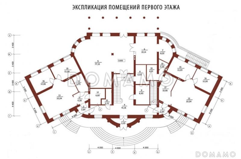 Проект двухэтажного дома из кирпича с правым и левым крылом / План 1 этажа