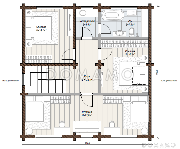 Проект дома с большой детской на мансардном этаже / План мансардного этажа