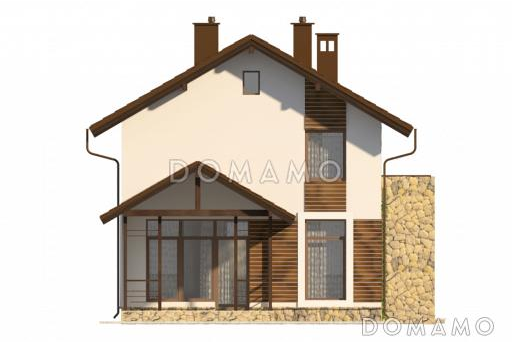 Проект компактного белого коттеджа с террасой и большим балконом / Фасад 4