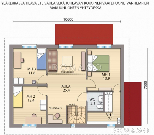 Проект каркасного дома с большой гардеробной в спальной комнате на втором этаже / План 2 этажа Проект каркасного дома с большой гардеробной в спальной комнате на втором этаже / План 2 этажа