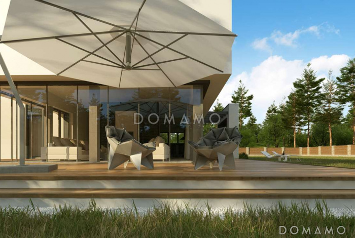 Проект современного двухэтажного дома из кирпича с плоской крышей с гаражом для двух автомобилей и террасами на обоих уровнях Проект современного двухэтажного дома из кирпича с плоской крышей с гаражом для двух автомобилей и террасами на обоих уровнях