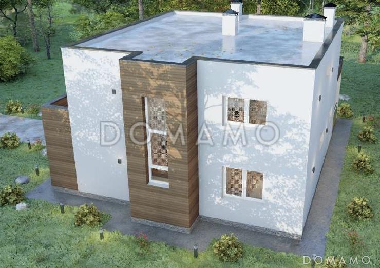 Проект двухэтажного дома с плоской крышей, изолированной кухней-столовой, гостиной с выходом на террасу, гостевой комнатой / 2