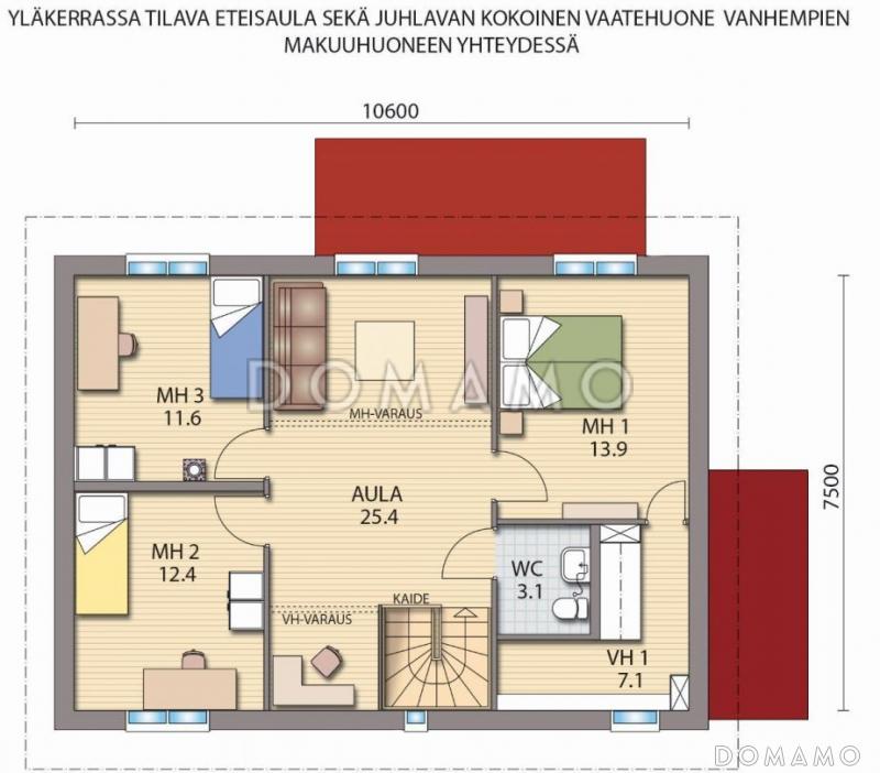Проект каркасного дома с большой гардеробной в спальной комнате на втором этаже / План 2 этажа