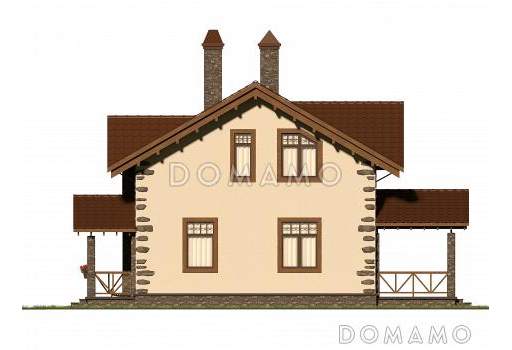 Проект коттеджа с просторной кухней-гостиной и террасой. / Фасад 2