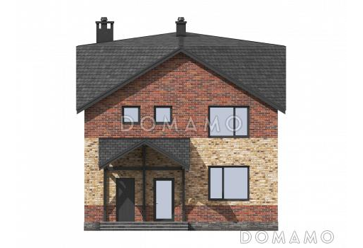 Проект загородного дома с крышей Судейкина, с отдельным входом в котельную,  спальней на первом этаже, ванной и санузлом на втором этаже / Фасад 2