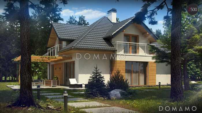 Проект классического одноэтажного мансардного дома из кирпича с дополнительными спальнями на первом этаже и мансардном, с тремя балконами и гаражом на два автомобиля