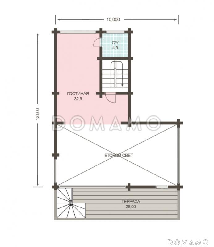 Проект дома из клееного бруса с необычной планировкой / План мансардного этажа
