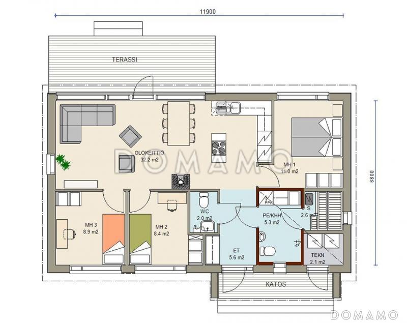 Проект одноэтажного каркасного дома с панорамным остеклением / План 1 этажа
