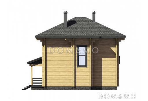 Проект двухэтажного дома из бруса с четырьмя спальнями, кабинетом и крытой террасой / Фасад 4