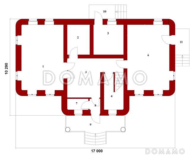 Проект двухэтажного дома в классическом стиле с  оригинальным балконом / План 1 этажа