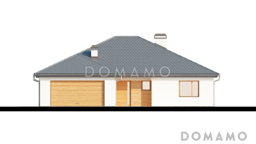 Проект одноэтажного дома из газобетона с просторной гостиной и гаражом на два автомобиля / Фасад 2