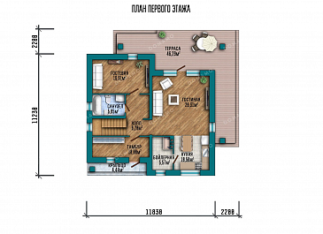 Проект дома с мансардой и террасой в современном стиле / План 1 этажа Проект дома с мансардой и террасой в современном стиле / План 1 этажа