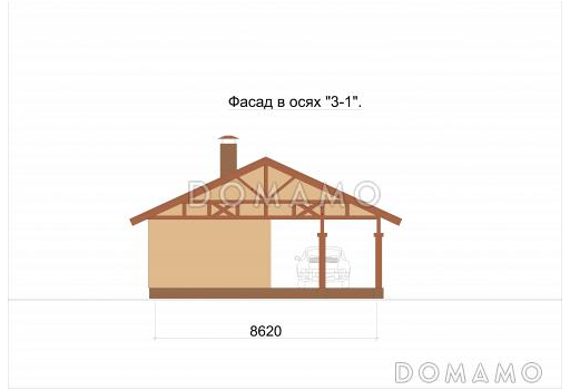 Проект отдельно стоящего гаража - бокс и навес для машины под одной крышей / Фасад 2