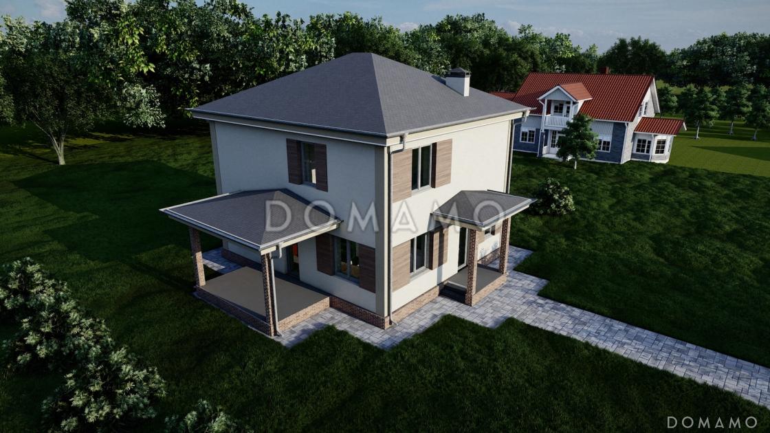 Проект двухэтажного дома с тремя спальнями, кабинетом, гостной-кухней-столовой и котельной / 2