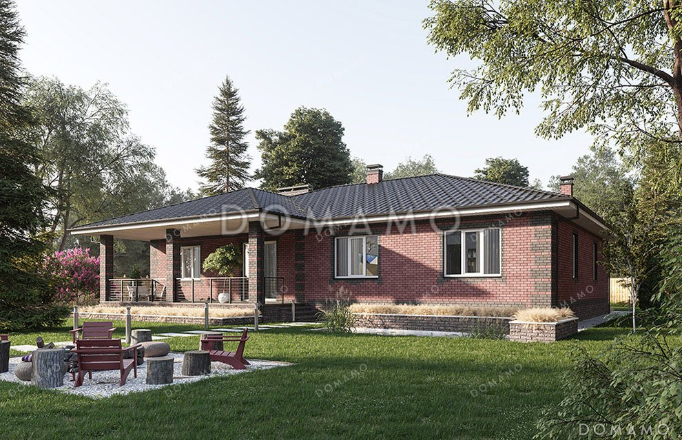 Проект одноэтажного дома со встроенным гаражом и террасой / 2