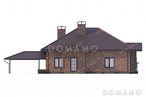 Проект одноэтажного дома с террасой и навесом для авто / Фасад 1