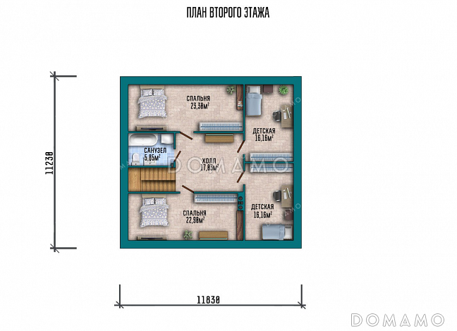 Проект дома с мансардой и террасой в современном стиле / План мансардного этажа Проект дома с мансардой и террасой в современном стиле / План мансардного этажа