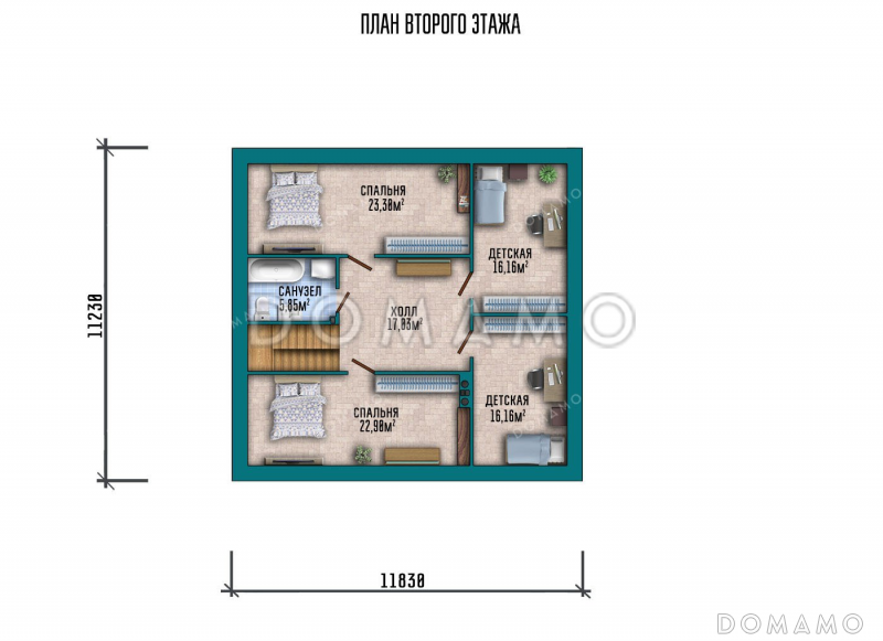 Проект дома с мансардой и террасой в современном стиле / План мансардного этажа