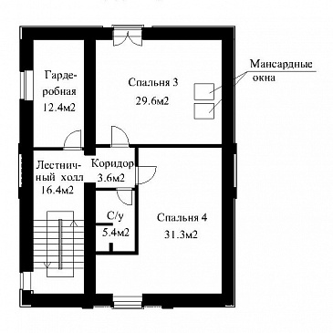 Проект большого кирпичного коттеджа с верандой, сауной и СПА-залом / План мансардного этажа Проект большого кирпичного коттеджа с верандой, сауной и СПА-залом / План мансардного этажа