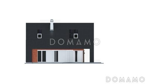 Проект одноэтажного мансардного дома из кирпича с балконом и современными элементами экстерьера / Фасад 1
