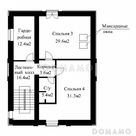 Проект большого кирпичного коттеджа с верандой, сауной и СПА-залом / План мансардного этажа Проект большого кирпичного коттеджа с верандой, сауной и СПА-залом / План мансардного этажа