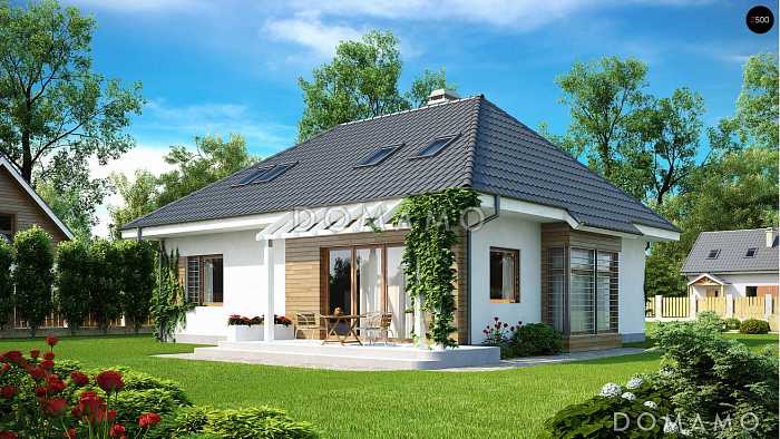 Проект одноэтажного мансардного дома из кирпича с дополнительной ночной зоной на первом этаже