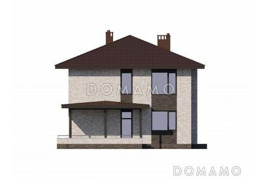 Проект двухэтажного дома с двумя мастер-спальнями, комнатой на первом этаже, просторной гардеробной и кабинетом / Фасад 3