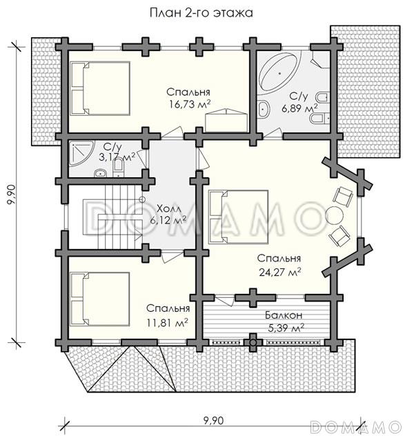 Проект красивого двухэтажного дома с хорошей планировкой / План мансардного этажа
