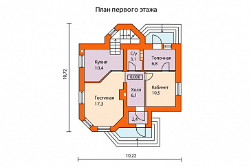 Проект кирпичного дома с выразительной архитектурой / План 1 этажа Проект кирпичного дома с выразительной архитектурой / План 1 этажа