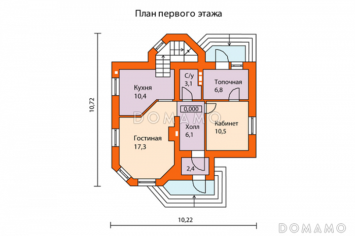 Проект кирпичного дома с выразительной архитектурой / План 1 этажа Проект кирпичного дома с выразительной архитектурой / План 1 этажа