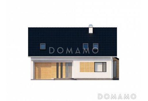 Проект мансардного дома из газобетона с кабинетом, тремя спальнями и гаражом  / Фасад 2