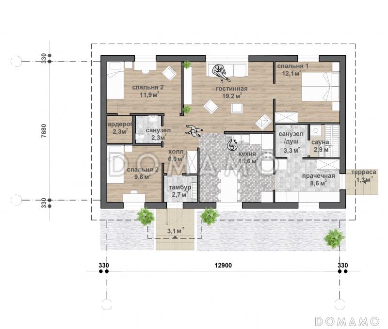 С-122 одноэтажный дом / План 1 этажа