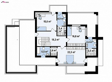 Проект красивого просторного двухэтажного дома из кирпича с террасами, балконами и гаражом / План 2 этажа