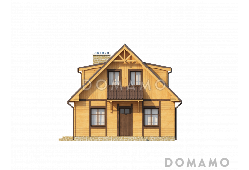 Проект компактного одноэтажного мансардного дома из кирпича с барбекю на крытой террасе / Фасад 1