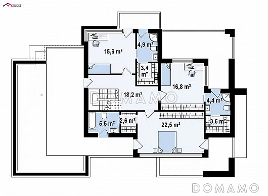 Проект красивого просторного двухэтажного дома из кирпича с террасами, балконами и гаражом / План 2 этажа