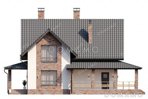 Проект загородного дома с тремя спальнями на мансарде, кабинетом и двумя террасами / Фасад 2