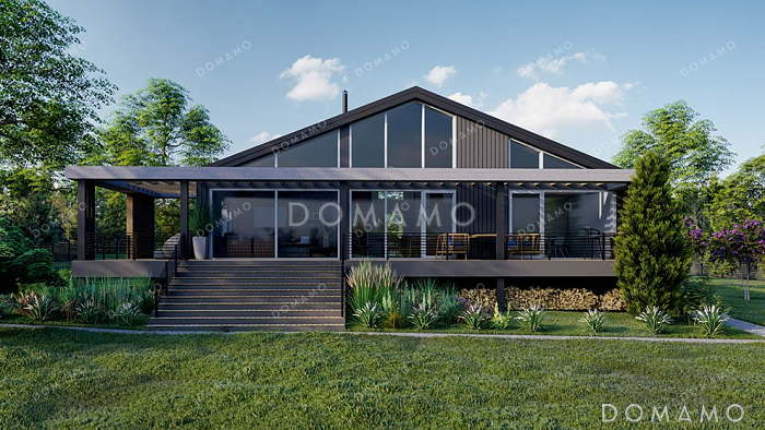 Проект одноэтажного дома с просторной террасой Проект одноэтажного дома с просторной террасой