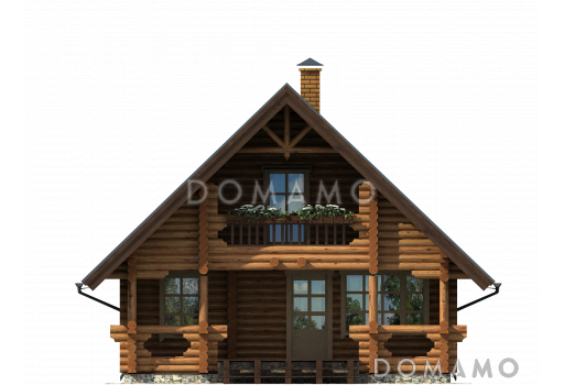 Проект небольшого деревянного дома с камином и лоджией  / Фасад 1