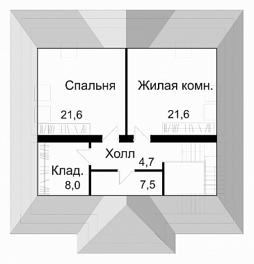 Проект двухэтажного дома с цокольным этажом и мансардой / План мансардного этажа