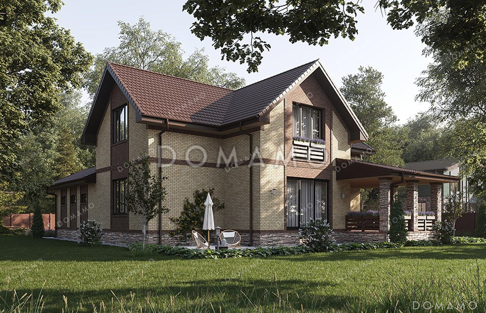 Проект одноэтажного дома с мансардой, гаражом и террасой / 1