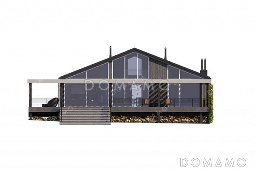 Проект одноэтажного дома с просторной террасой / Фасад 1