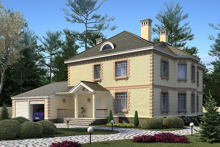 Проект коттеджа из газобетона с гаражом на 2 машины