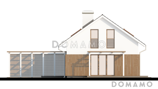 Проект одноэтажного мансардного дома из кирпича с навесом для автомобиля / Фасад 2