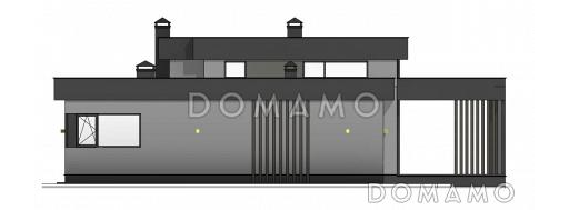 Проект одноэтажного дома с крытой террасой, объединенной кухней-гостиной-столовой, детскими, кабинетом / Фасад 3
